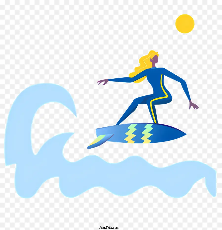 Surfboard -Wellenanzug Frau Surfer surfen - Cartoon Frau surft auf Breaking Wave