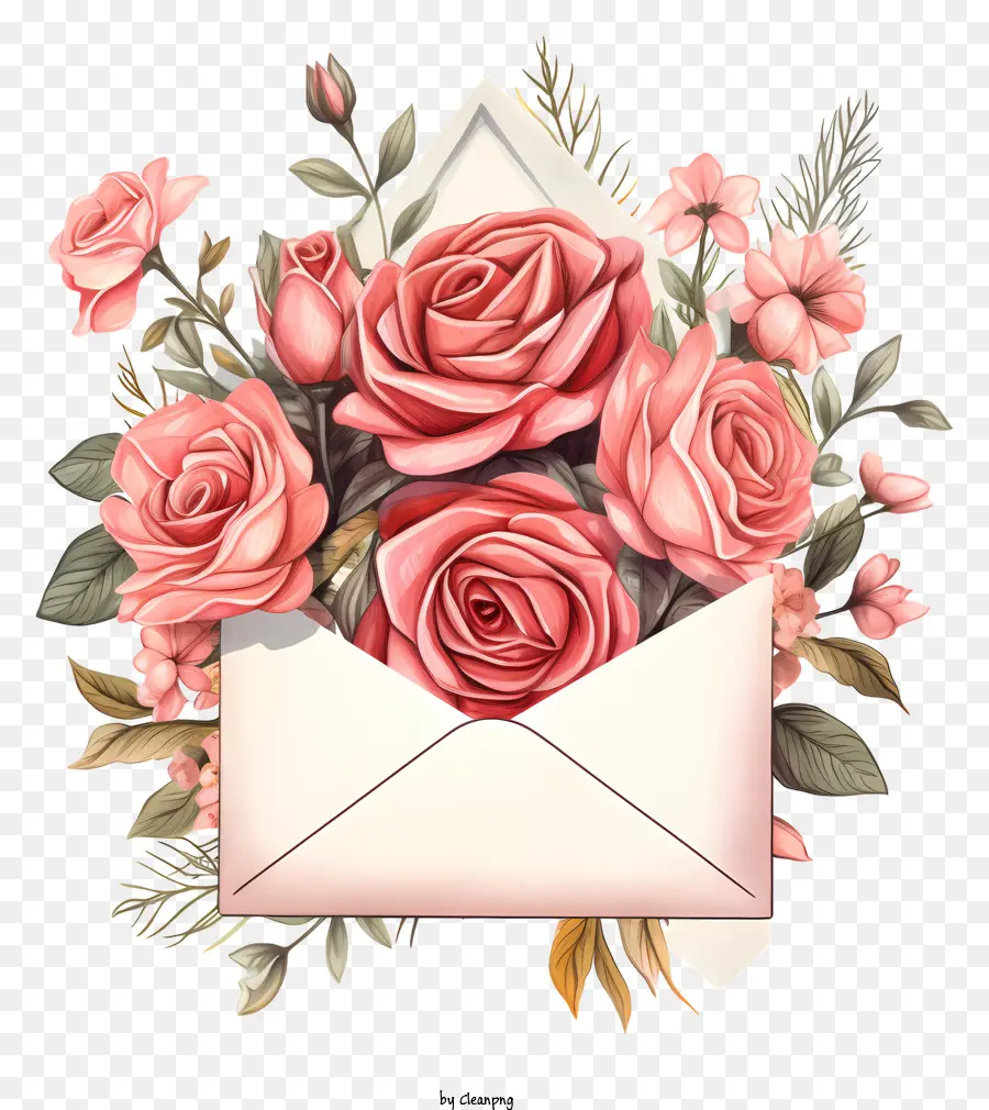 rosa Rosen - Bild des offenen Umschlags mit Rosenstrauß