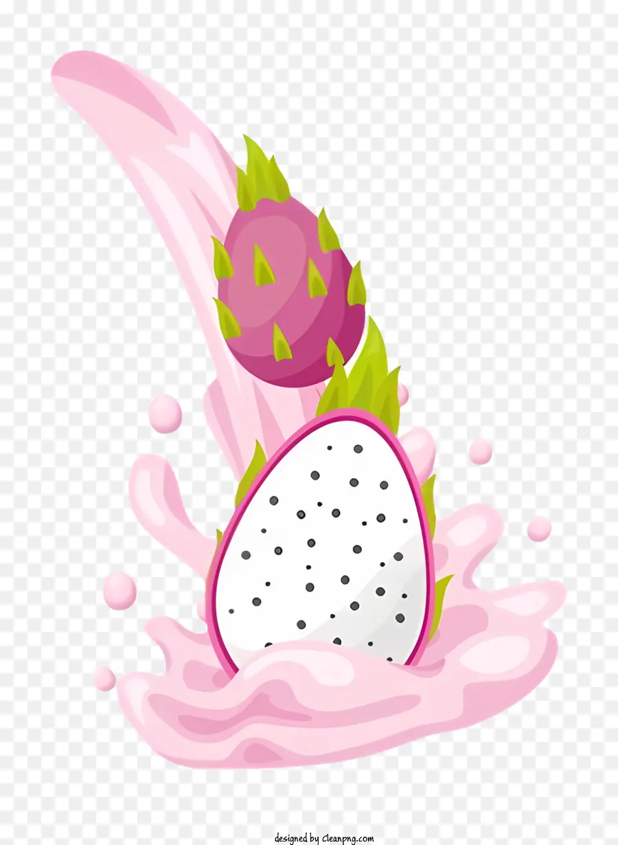 rosa Drachenfruchtfrucht, die runde Früchte rauh Haut schwarze Flecken - Pink Dragon Frucht, bespritzt von rosa Flüssigkeit