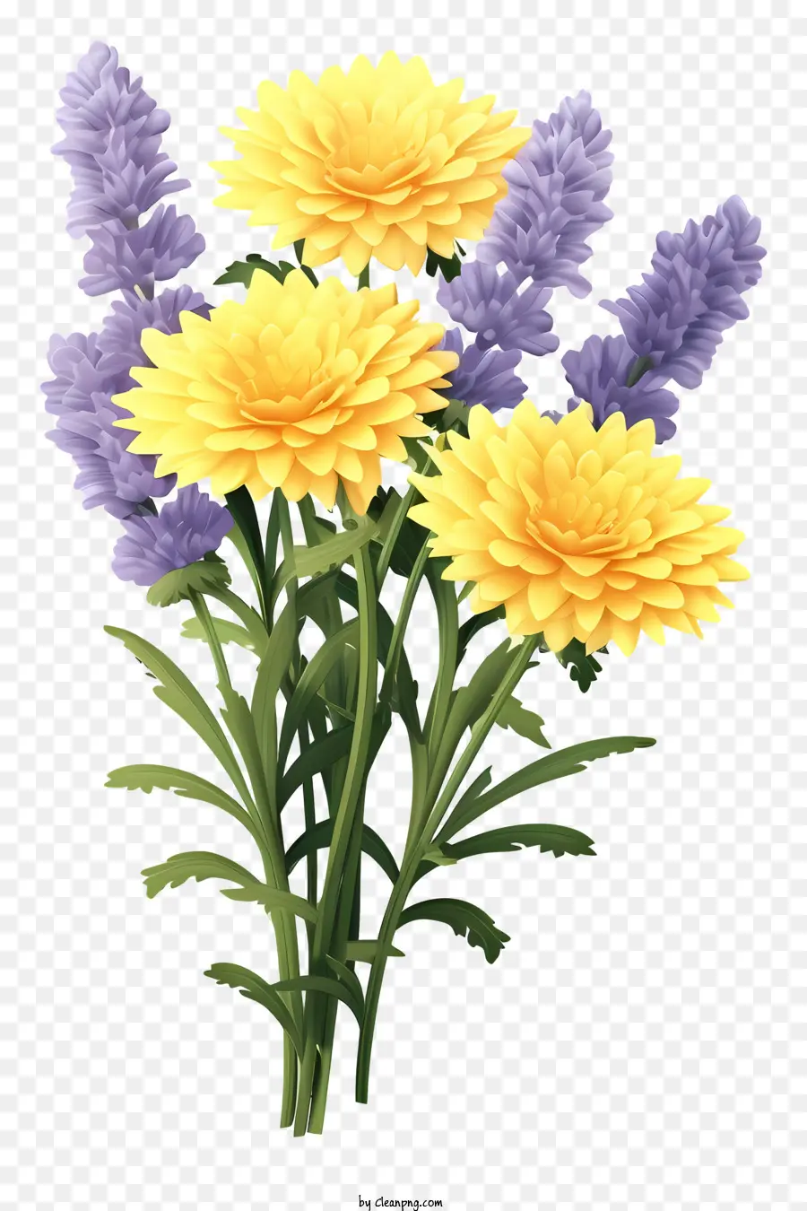 Bó hoa màu vàng hoa màu xanh lá cây sắp xếp nền màu đen - Những bó hoa màu vàng và màu xanh lá cây rực rỡ