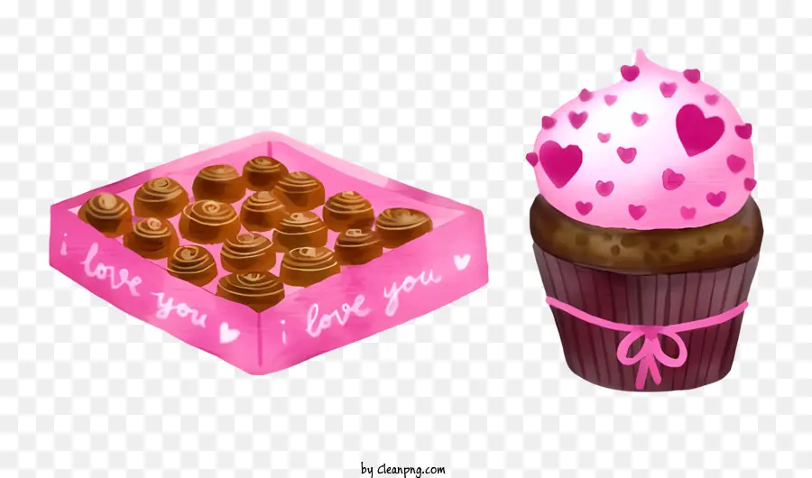 Cupcakes di San Valentino Cupcakes Pink Box a forma di cuore Cupcakes Pink Cioccolato Glassa - Scatola rosa a tema di San Valentino con cupcake