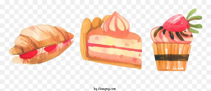 Gebäck Desserts Erdbeerglaserei -Sahne Schlagsahne - Appetitliches Gebäck auf schwarzem Hintergrund, visuell ansprechend