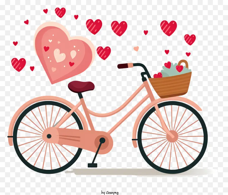 fallende Herzen - Rosa Fahrrad mit Herzen, geparkt auf schwarzem Hintergrund
