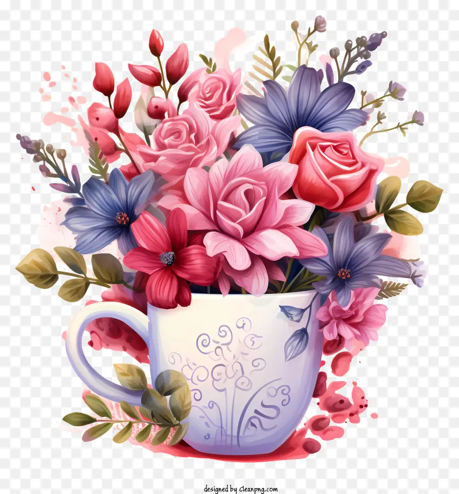 bouquet di fiori - Bouquet colorato di fiori rosa e blu in tazza