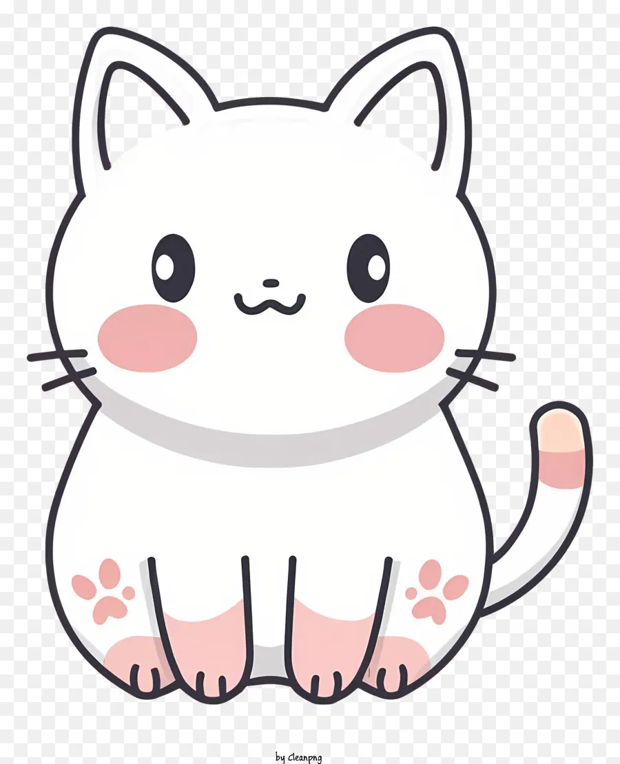 cute white cat pink nose big ears sitting down tail sticking out