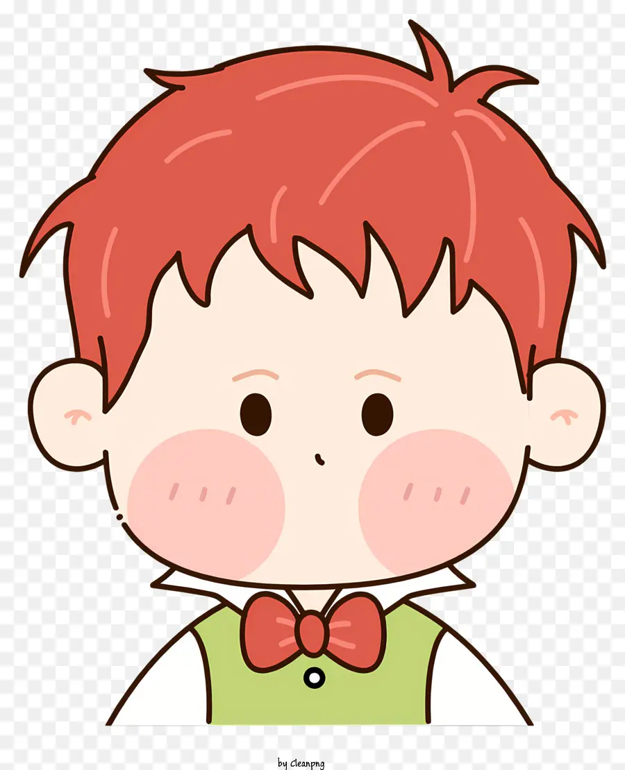 Vẽ cậu bé tóc đỏ ngắn áo trắng cà vạt màu xanh lá cây - Cậu bé tóc đỏ nghiêm túc mặc trang phục màu xanh lá cây và trắng