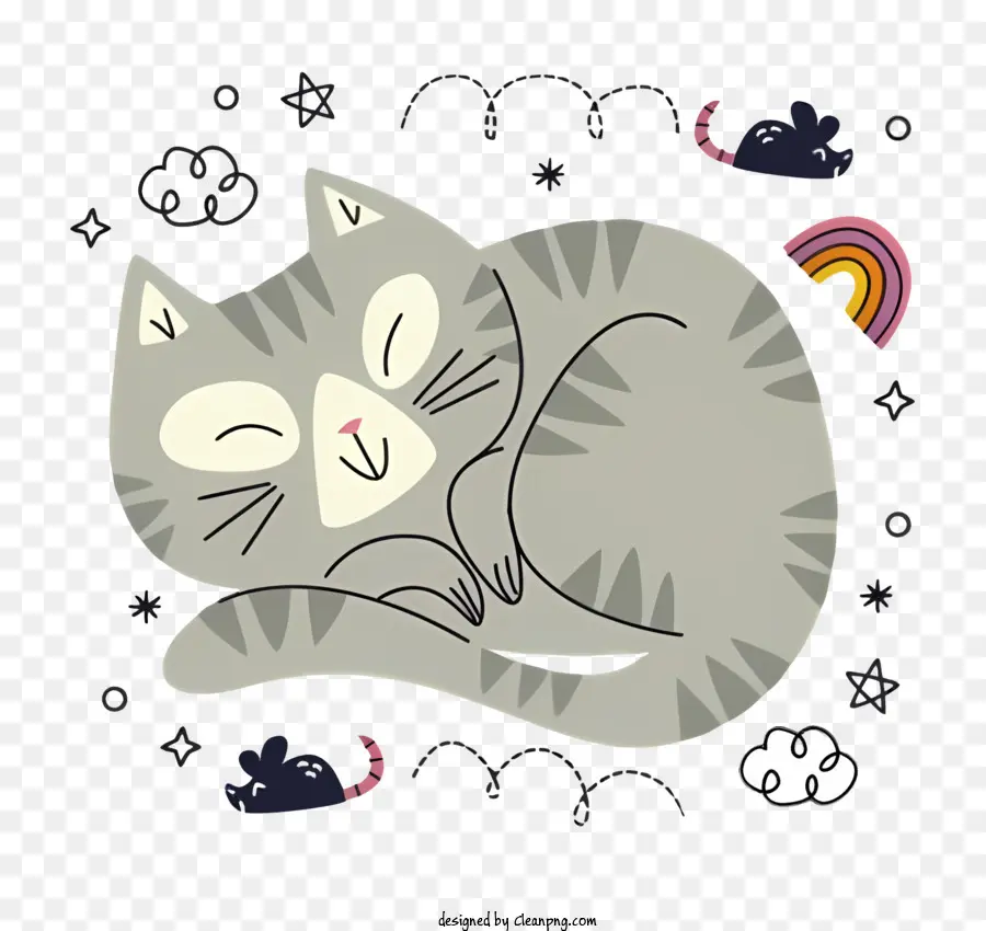 Mèo mèo đang ngủ Mèo đám mây nhắm mắt - Con mèo xám ngủ trên đám mây với những vì sao