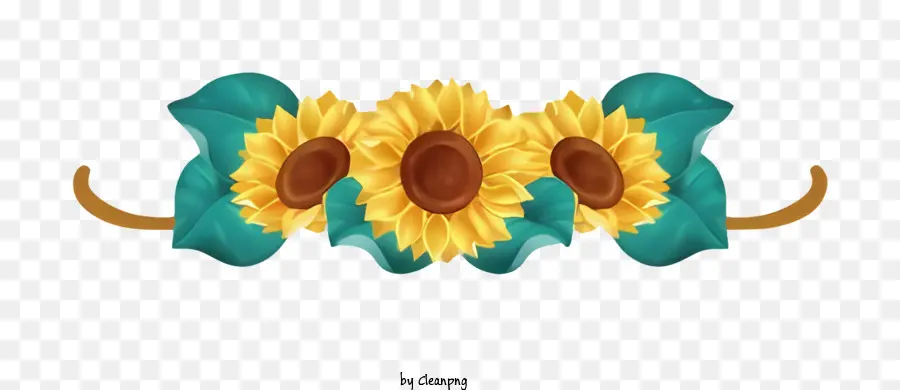Sonnenblumenherz kreisförmige Sonnenblumen Herzförmige Sonnenblumen Sonnenblumenarrangement Offene Sonnenblumenblätter Blütenblätter - Gruppe von fünf Sonnenblumen, die in Herzform angeordnet sind