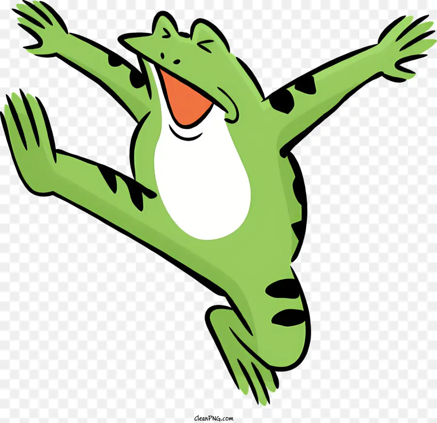 Cartoon Frosch tanzt Frosch freudiger Frosch spielerischer Froschfrosch mit angesprochenen Armen - Cartoon Frosch tanzt auf fröhliche, lebhafte Weise