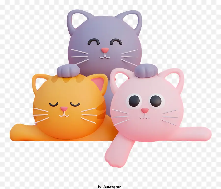 Collari a strisce di cartoni animati Collar arancione Collar rosso Colori brillanti - Illustrazione dei cartoni animati di gatti che indossano collari di colore diverso