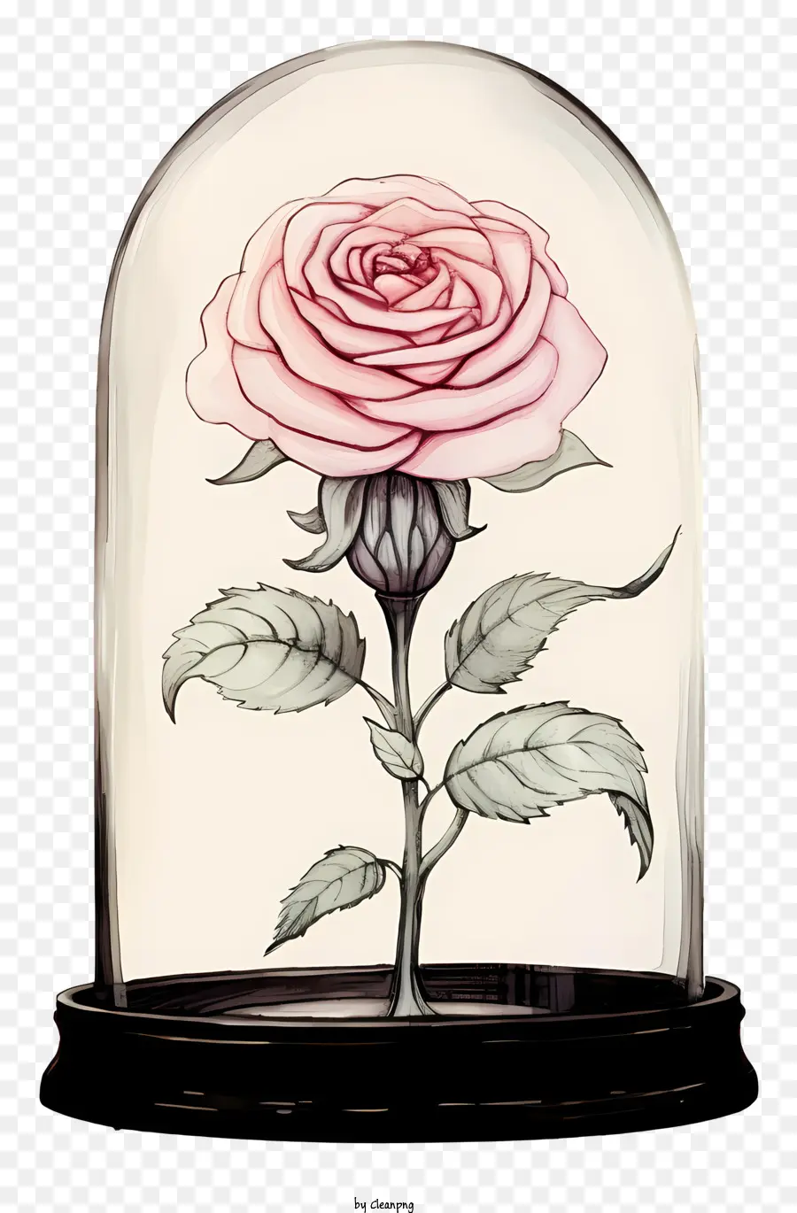 rosa rose - Rosa dornierte Rose in klarer Glaskuppel