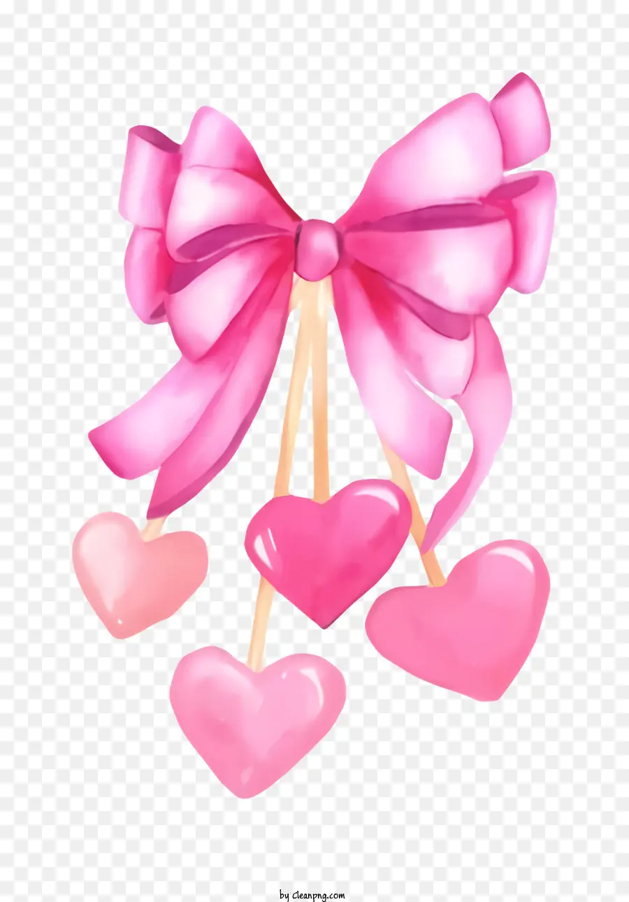 a forma di cuore - Nastro per il cuore rosa con fiocchi legati al bastone