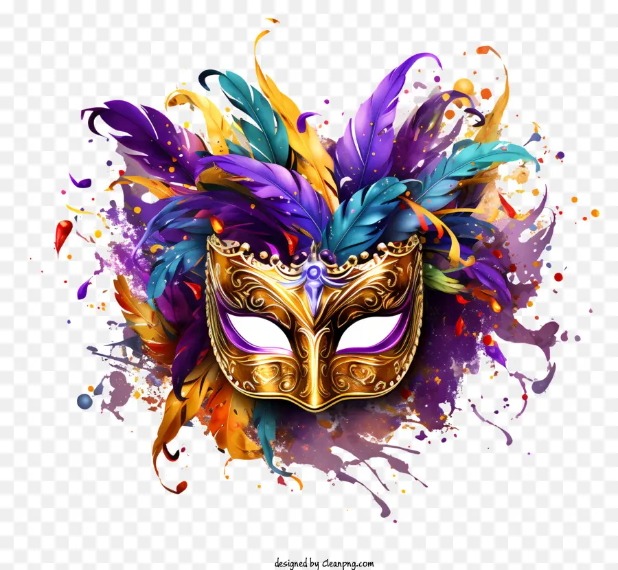 maschera mardi gras maschera colorata maschera elaborata pittura schizzate - Maschera elaborata e colorata del Mardi Gras con piume