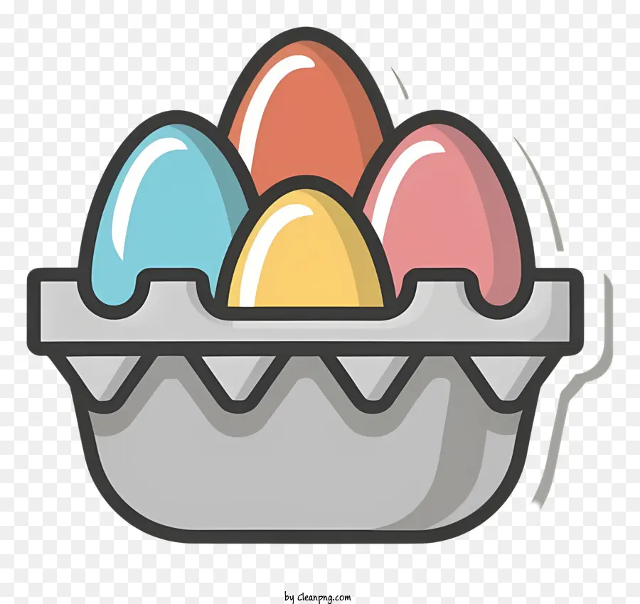 Eierkartonfarbene Eier kreisförmige Muster hell gefärbter, fester schwarzer Hintergrund - Buntes Eierkarton mit sechs Eiern