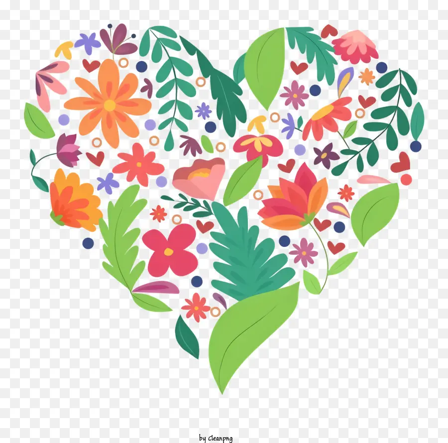 Herzform - Buntes Herz aus floralen Formen, fröhliches Bild