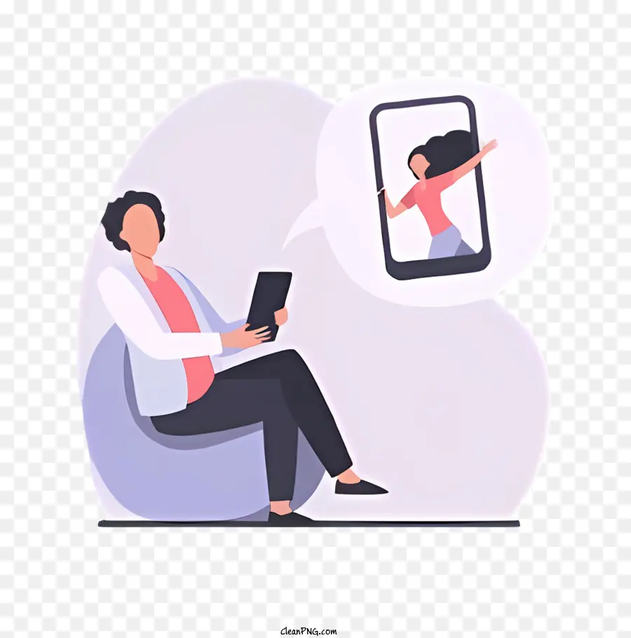 sedia per fagioli cellulari in stile minimalista in stile maschio bianco baffi marroni - Sedia da uomo in fagiolo che guarda il telefono