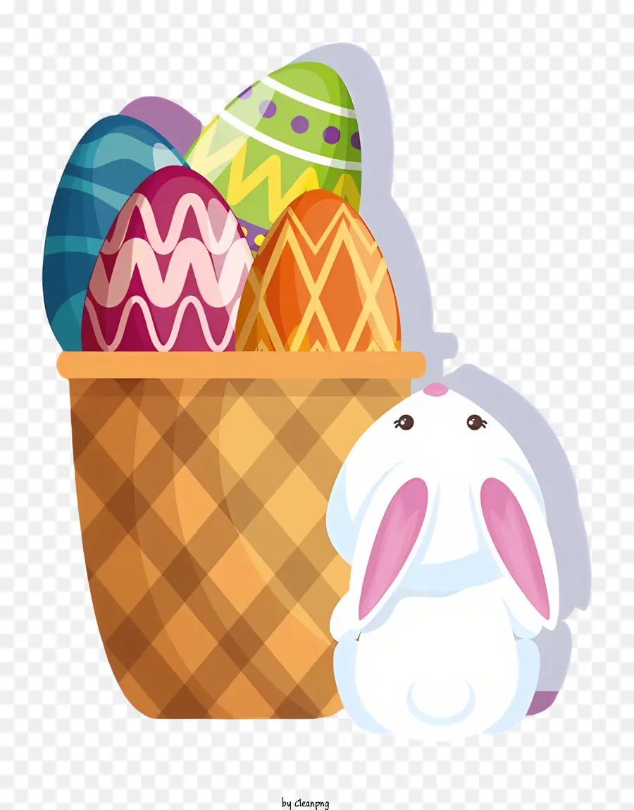 coniglietto di pasqua - Easter Eggs in Basket con Bunny nelle vicinanze