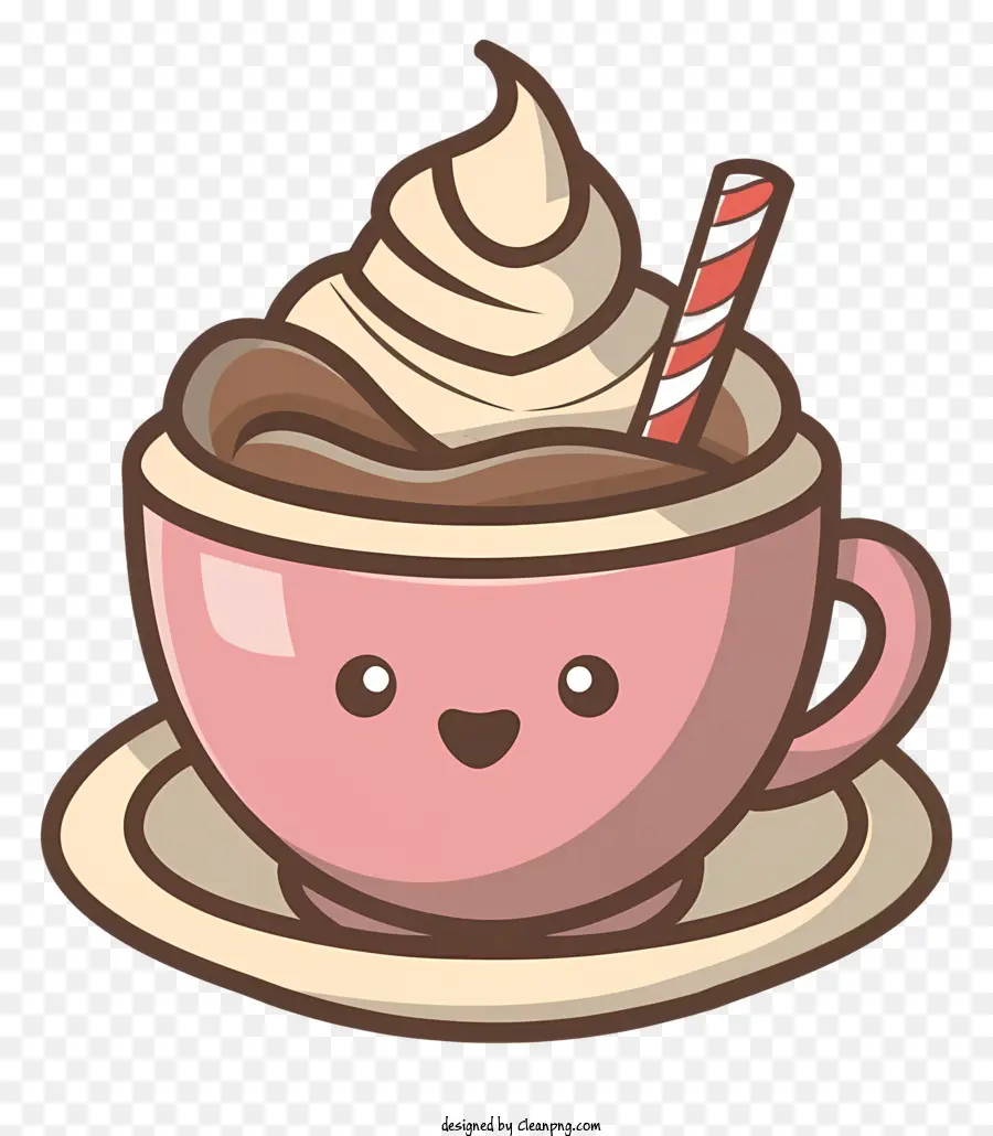 Heiße Schokoladenpeitschencreme Tasse Strohrosa Tasse - Cartoon heiße Schokolade mit rosa Tasse und blauem Stroh