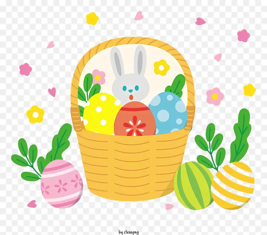 uova di Pasqua con coniglietto uova tinte di uova colorate - Cesto di uova di Pasqua colorate con Bunny