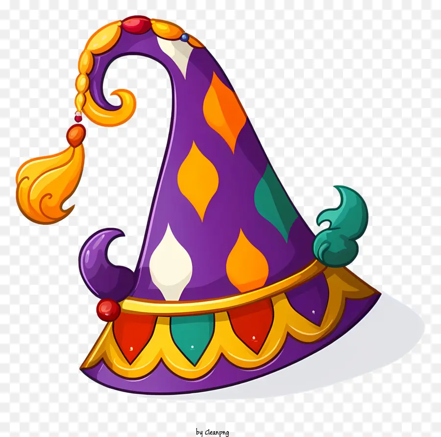 Cappello colorato Cappello conico Golden Rim Purple Yellow - Cappello colorato e conico con brim rialzato e intricato