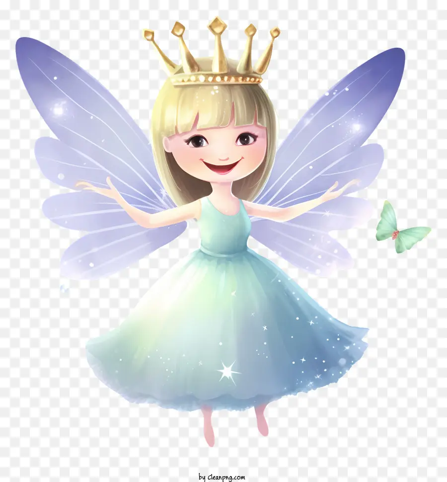 vương miện - Cô gái mặc váy màu xanh với vương miện, cầm bướm