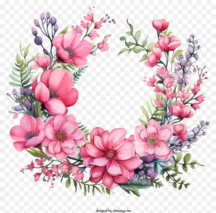 rosa Rosen - Aquarellkranz mit rosa und lila Blüten