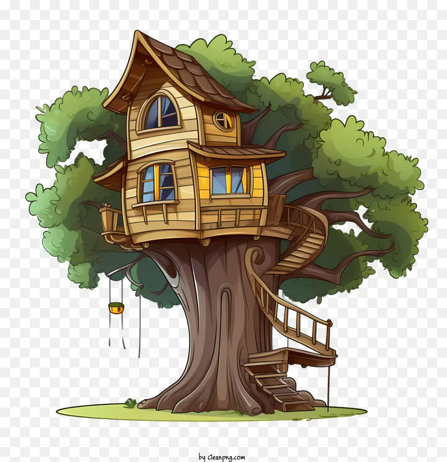 Tree House Treehouse Cartoon Cartoon Wood Home - 