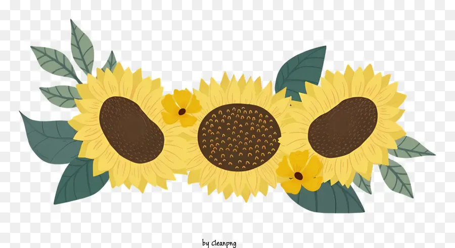 Sonnenblume zeichnen - Bild von Sonnenblumen auf schwarzem Hintergrund im Cartoon-Stil
