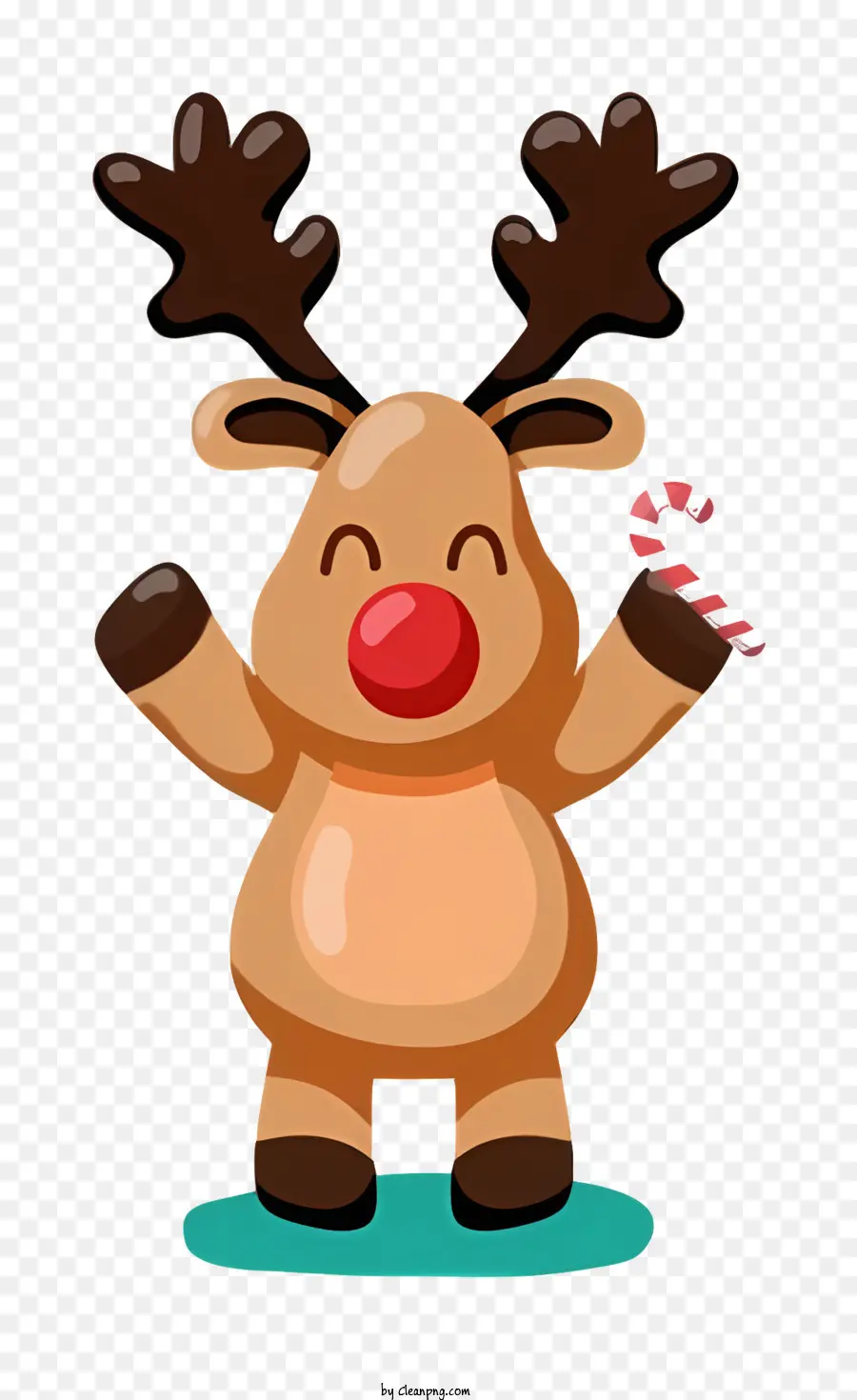 bastoncino di zucchero - Gioioso Rudolph tiene la corne di carote e caramelle