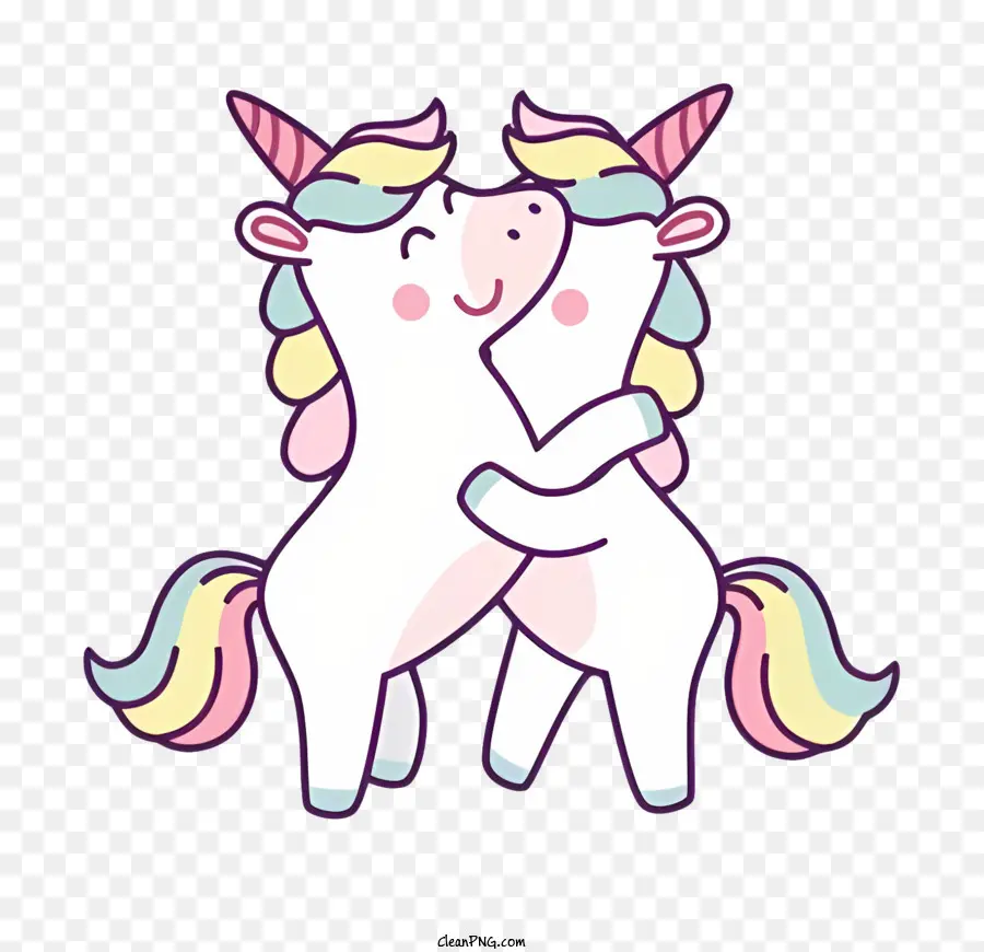 cartoon unicorns unicorn hugging white unicorn with blue horn black unicorn with pink horn pink and white hooves