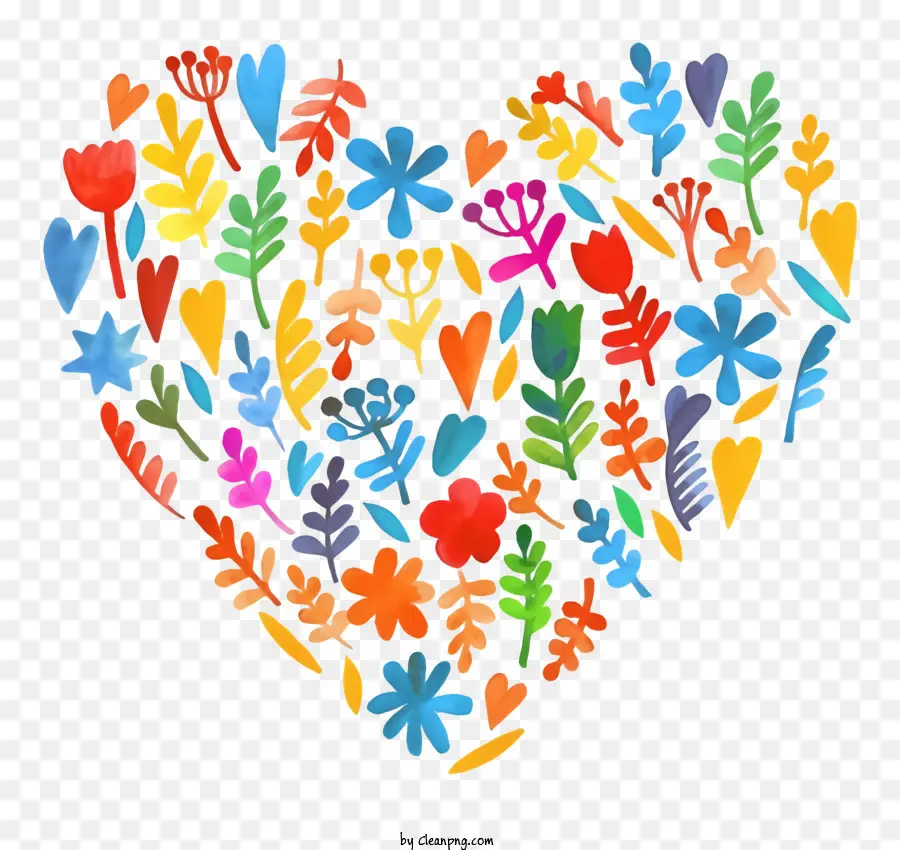 Trái Tim Đầy Màu Sắc - Trái tim đầy màu sắc với hoa, lá và sao, đại diện cho tình yêu