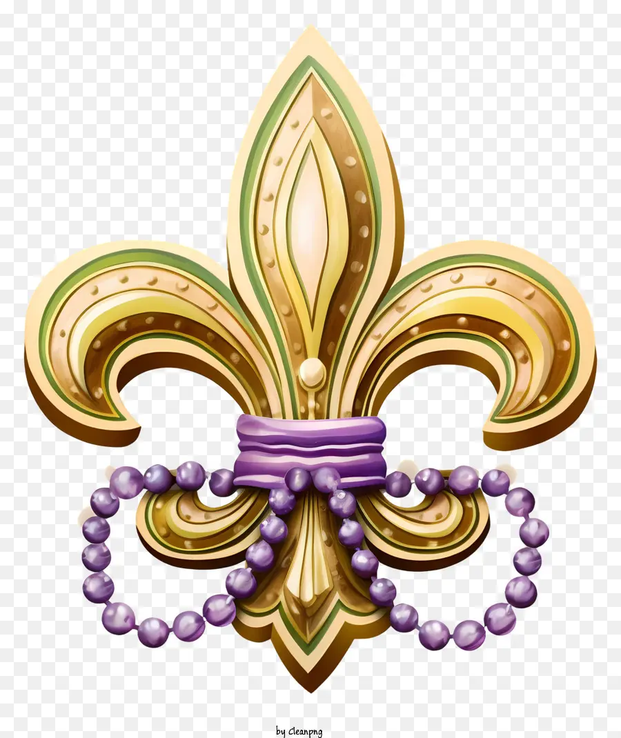 Fleur de lis Simbolo di lusso Simbolo di ricchezza Design decorativo Simbolo dei reali - Gold and Purple Fleur de lis con perline