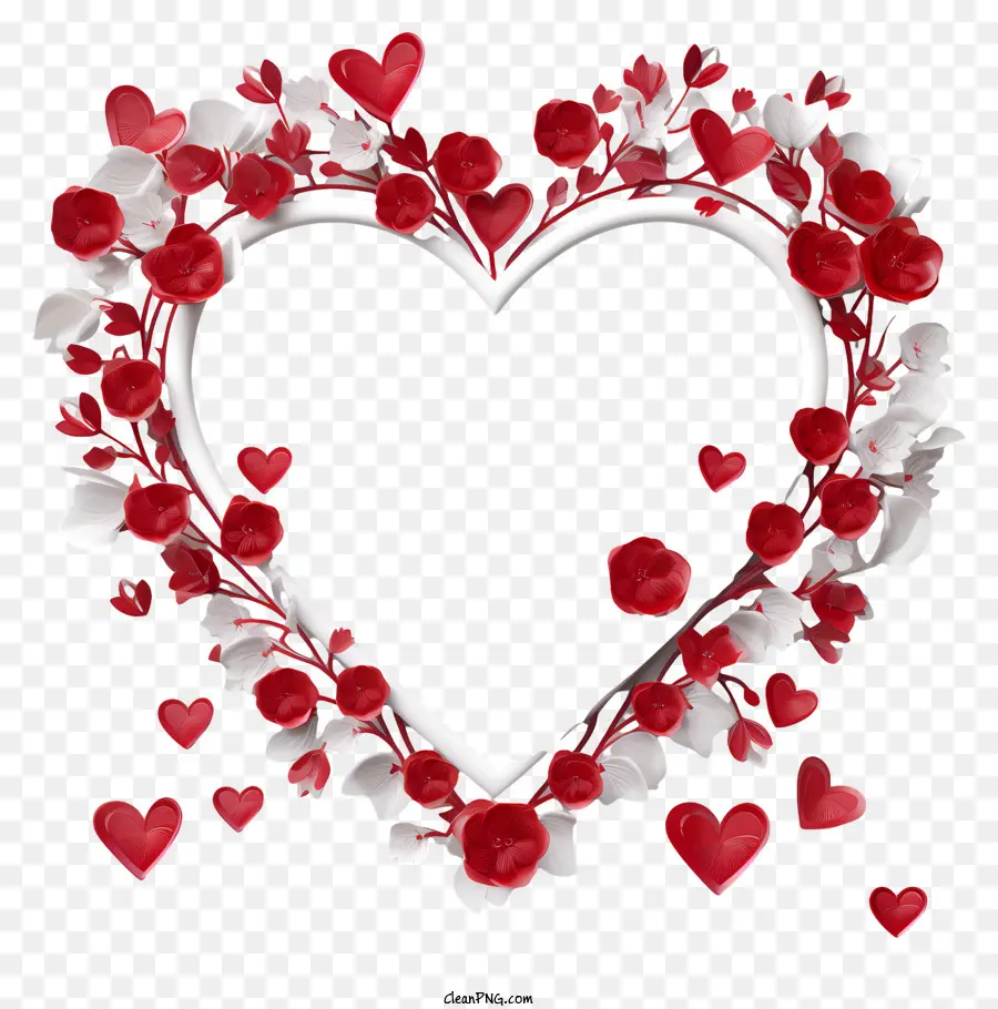 Hoa trái tim - Trái tim hoa màu đỏ và trắng trên nền đen