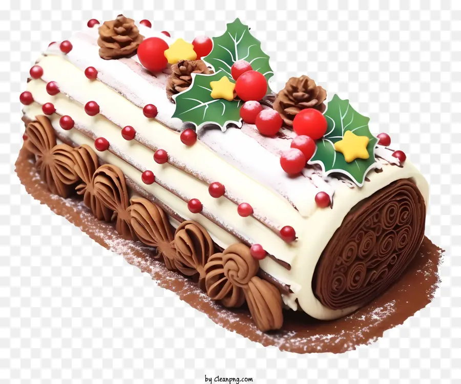 Weihnachts Kuchen - Nahaufnahme Schokoladen-Weihnachtskuchen mit festlichen Dekorationen