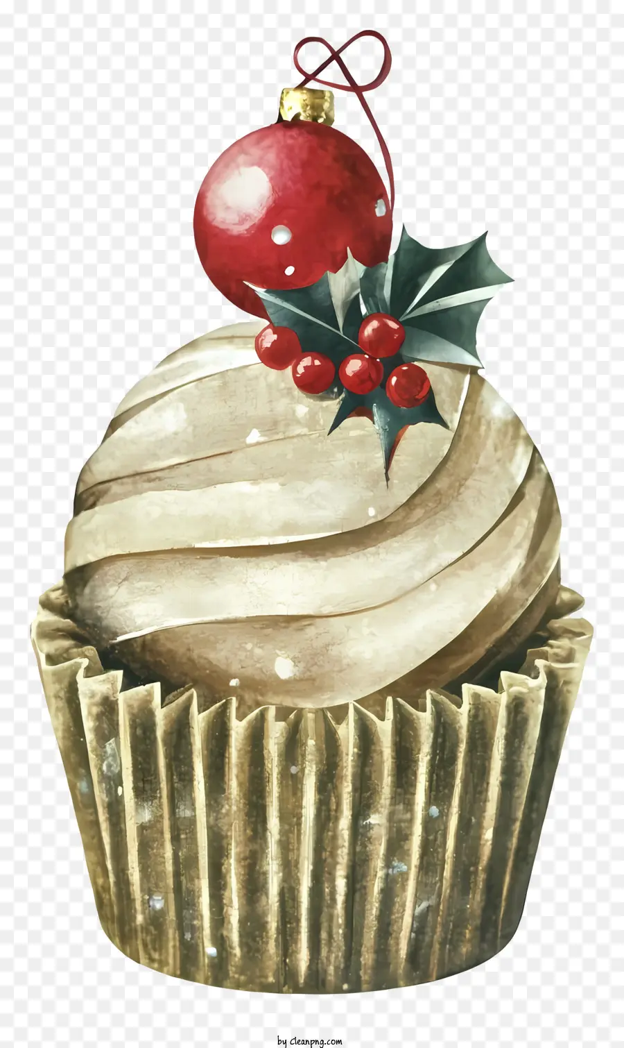 cupcake holly berries red frosting white frosting spikey texture