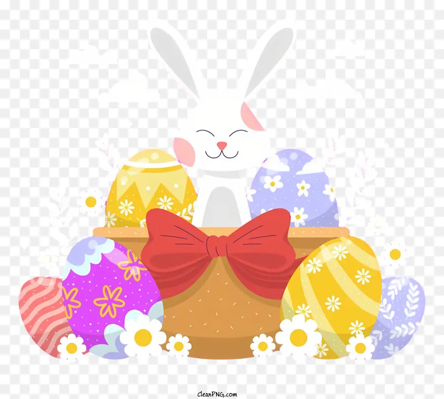 thỏ Phục Sinh - Chú thỏ trong giỏ trứng với hoa