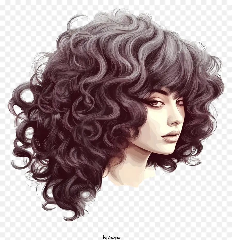 lockiges Haar intensiver Blick schwarzes Outfit langes Haarwellige Haare - Mysteriöse Frau mit lockigem Haar und intensivem Blick
