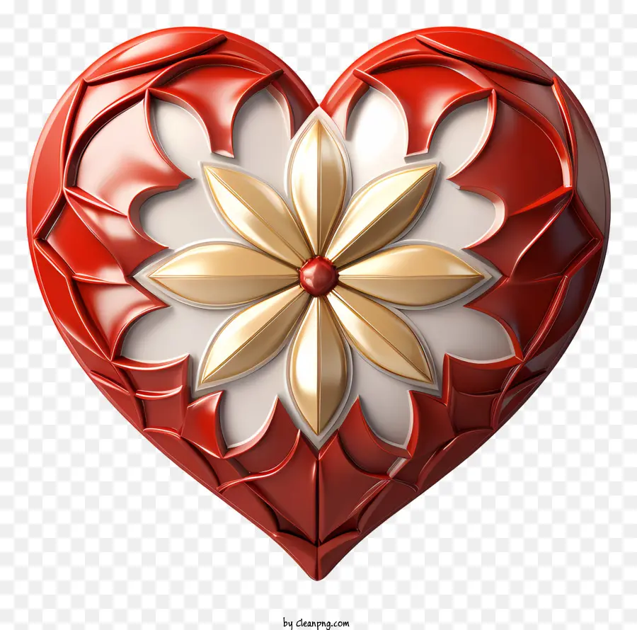 Herzform - Helles, lebendiges rot -weißes Herz mit Blume