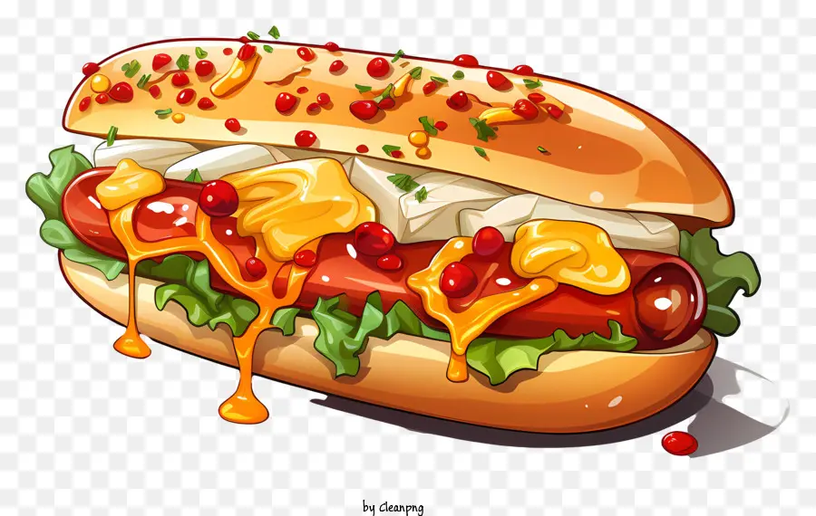 Hot dog Chili Cheese White Bun lattuga - Hot dog con peperoncino, formaggio, lattuga e condimenti