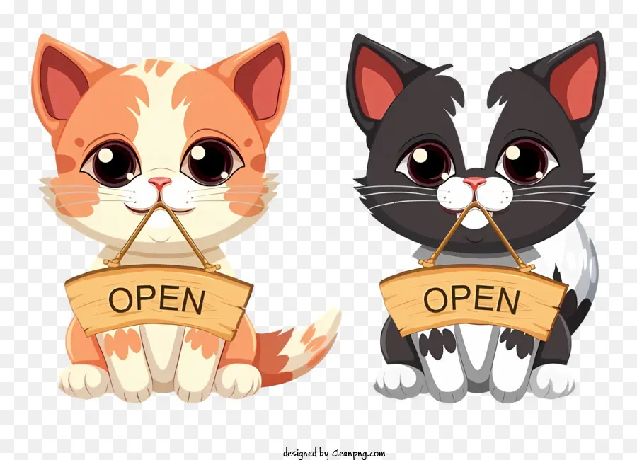 segno di legno - Due gatti di cartoni animati su cartello 