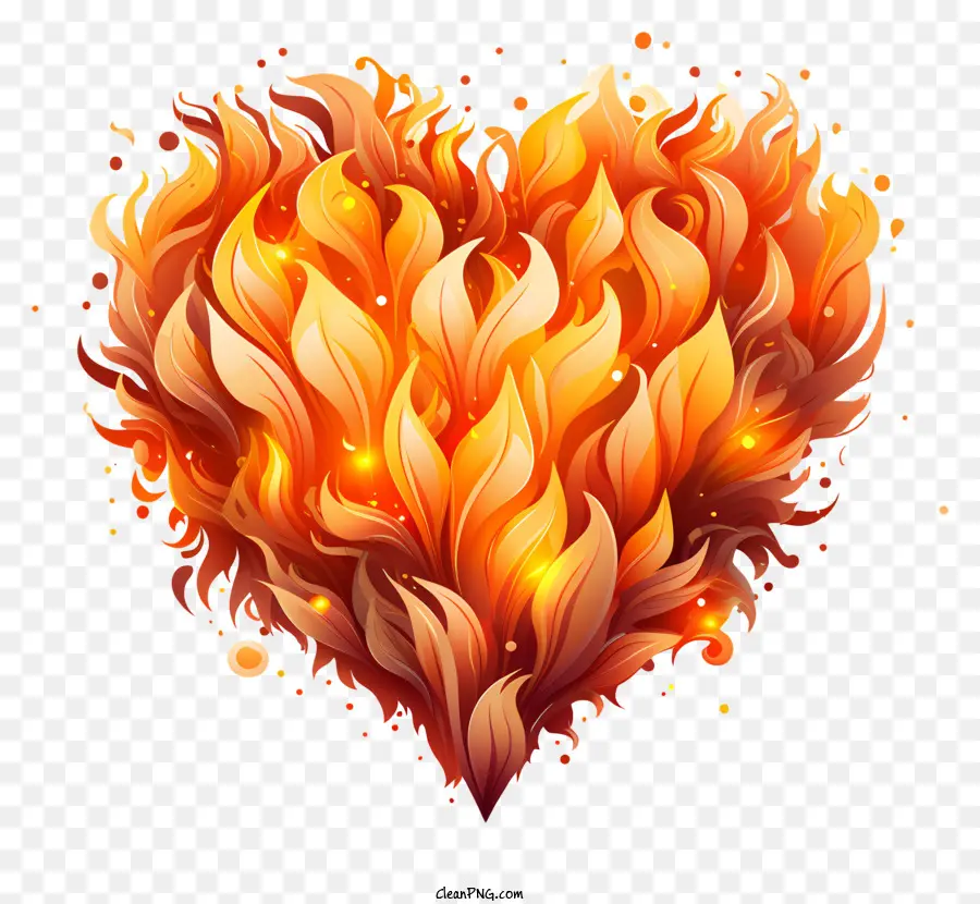 Herzflammen feuern rot und orange kreisförmiges Muster - Flaming Herz auf schwarzem Hintergrund