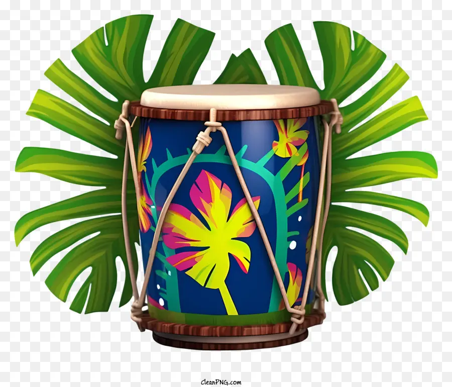 Conga Drum Musical Instrument Latin Music Holztrommel bunte Blumen - Buntes Conga -Drum mit lateinischer Musik Einfluss