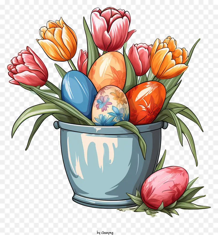 disegno floreale - Foto ad alta risoluzione di tulipani colorati in un secchio blu