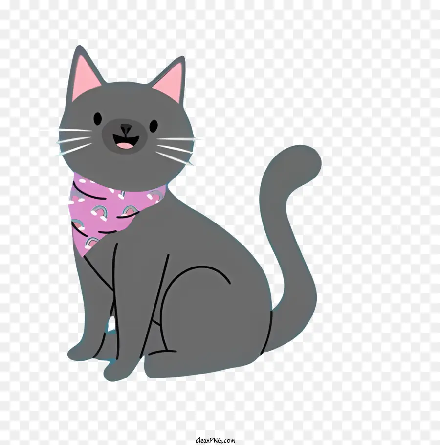 Màu xám mèo màu hồng bandana đôi mắt đóng mũi màu hồng nhẫn ngắn - Con mèo xám với bandana màu hồng, nhắm mắt