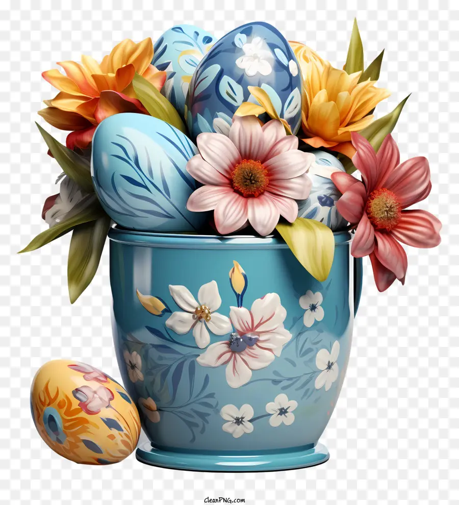 Modelli di oggetti decorativi colorati di uova di vaso - Vaso decorativo pieno di uova colorate su sfondo nero