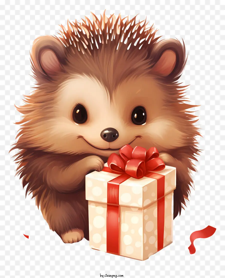 hộp quà - Hedgehog cười với hộp quà tặng và ruy băng