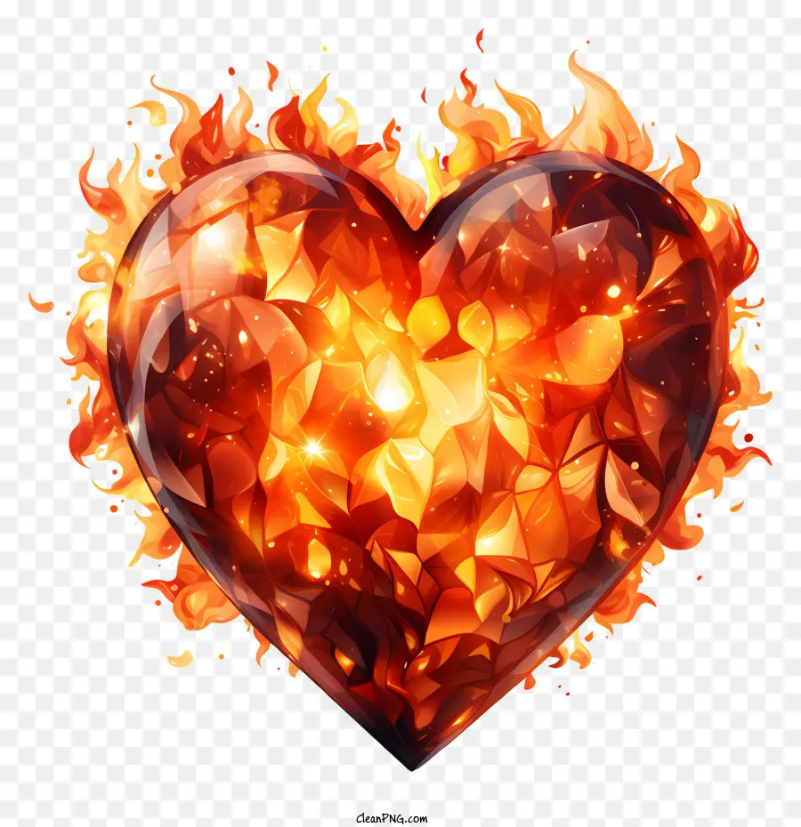 scintille di fuoco - Cuore di fuoco in fiamme brillante nell'oscurità