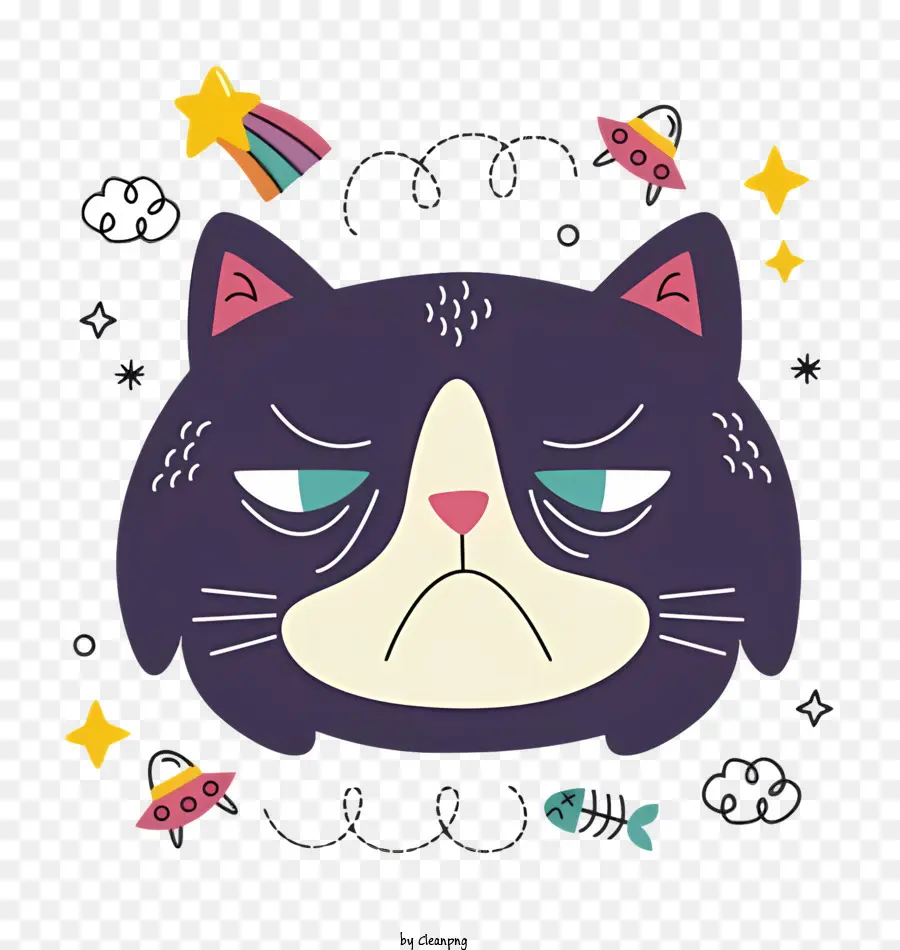 cartone animato gatto - Il gatto dei cartoni animati appare triste con gli elementi circostanti