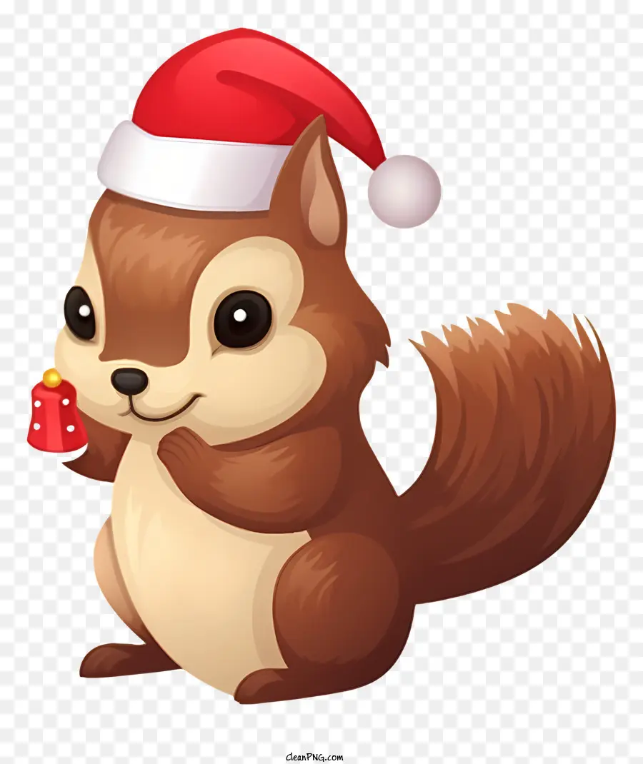 santa Hut - Nettes Cartoon -Eichhörnchen mit Spielzeughütten mit Weihnachtsmann