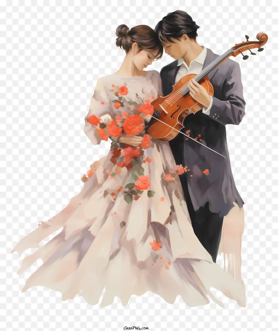 trang phục chính thức - Cặp đôi chính thức với violin trong phòng hòa nhạc